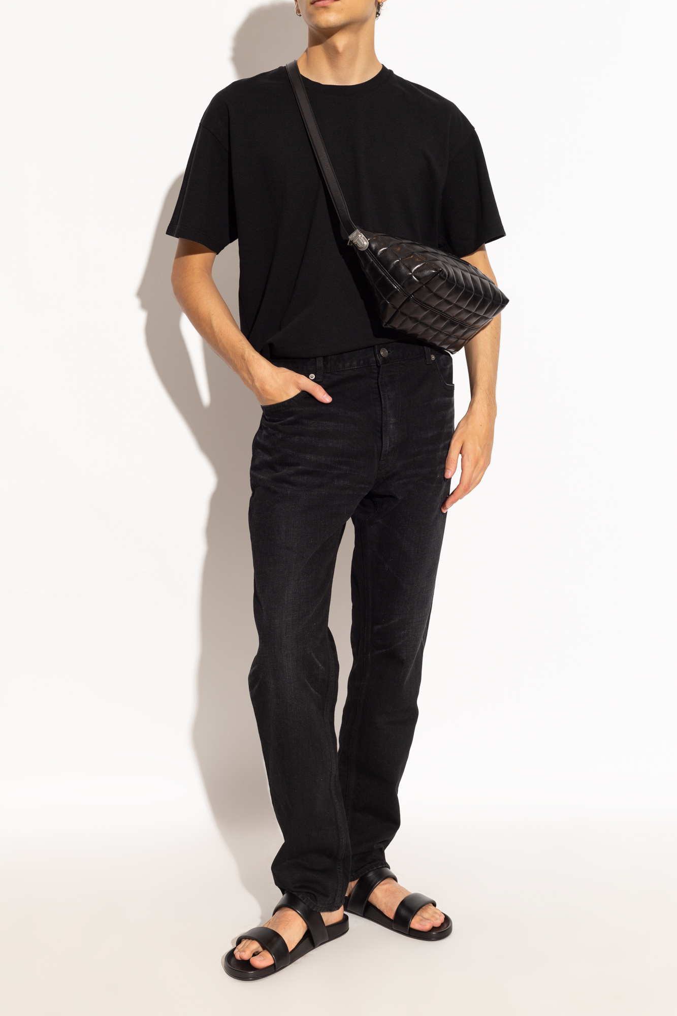 SAINT LAURENT サンローラン Nichols レザー サンダル NICHOLS slides in smooth leather | Saint Laurent | YSL US